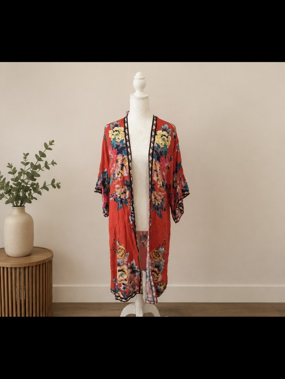 Flying  Tomato Red Floral Kimono Robe